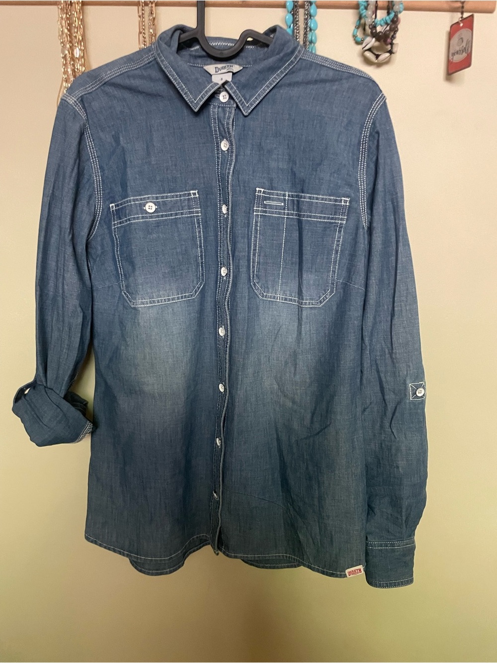 Duluth Trading Co Indigo Blue Denim Button-Down Shirt